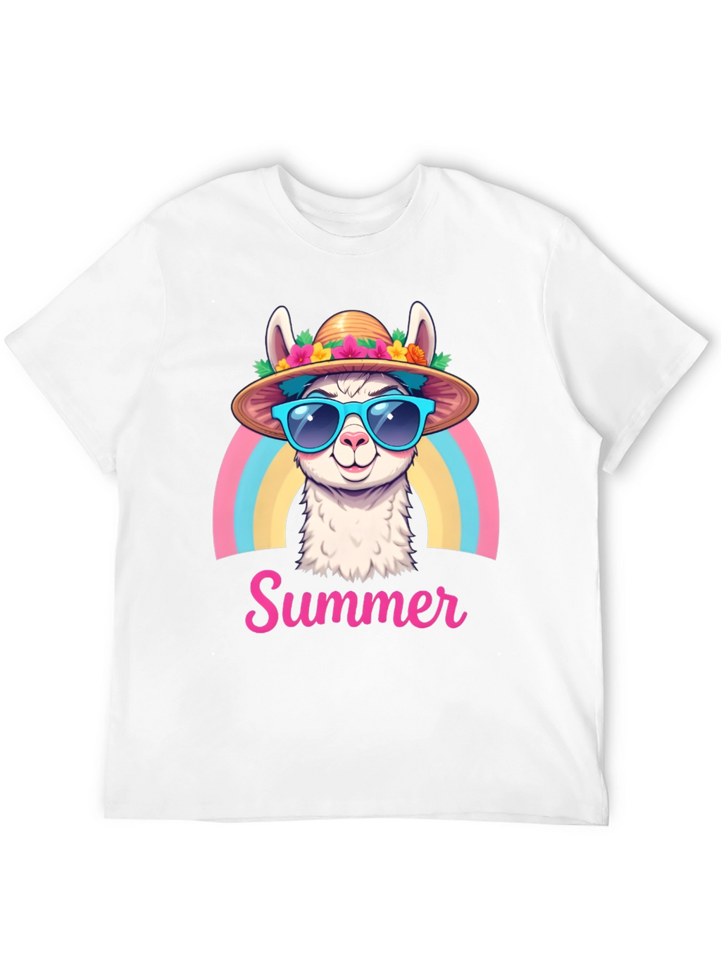 Summer Llama T-Shirt Rainbow Hat Sunglasses