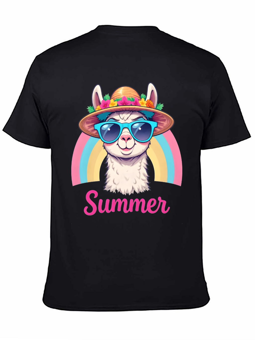 Summer Llama T-Shirt Rainbow Hat Sunglasses