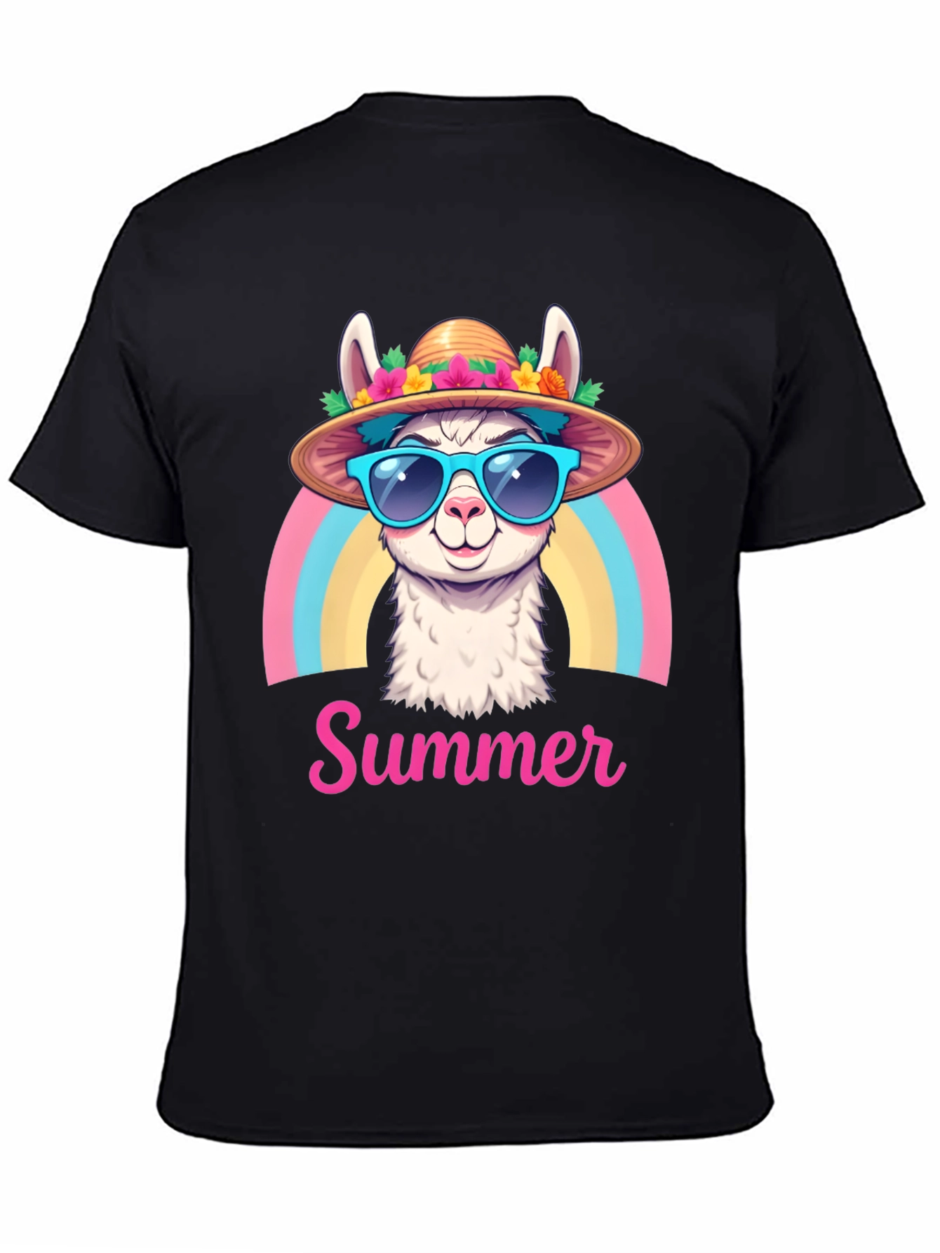 Summer Llama T-Shirt Rainbow Hat Sunglasses