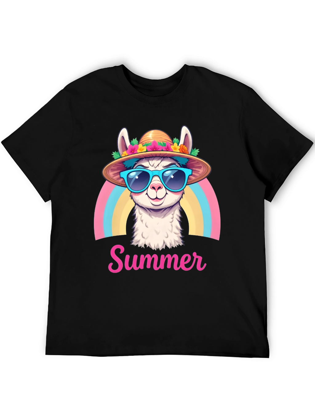 Summer Llama T-Shirt Rainbow Hat Sunglasses