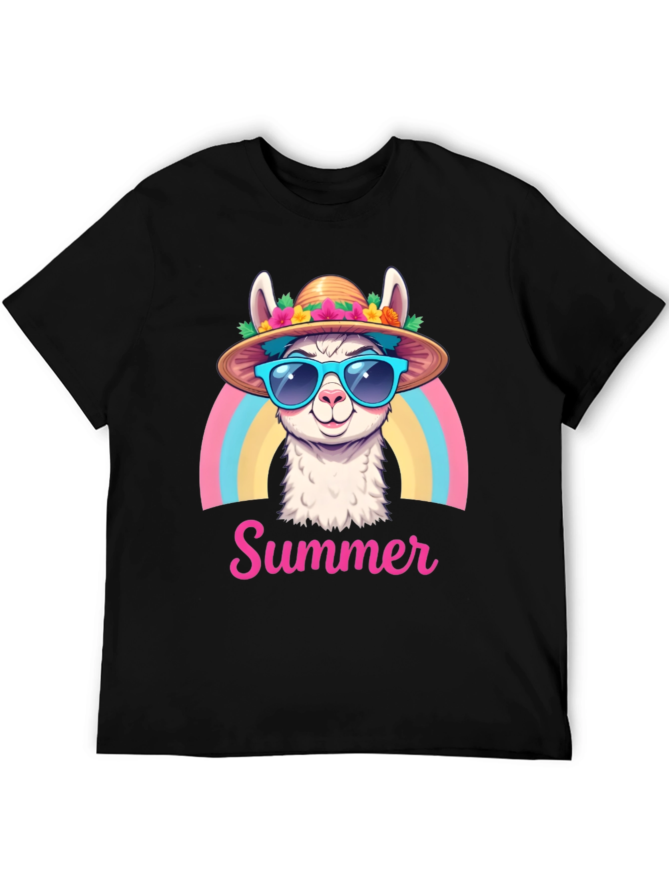Summer Llama T-Shirt Rainbow Hat Sunglasses