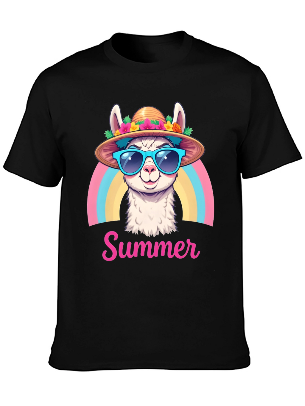 Summer Llama T-Shirt Rainbow Hat Sunglasses