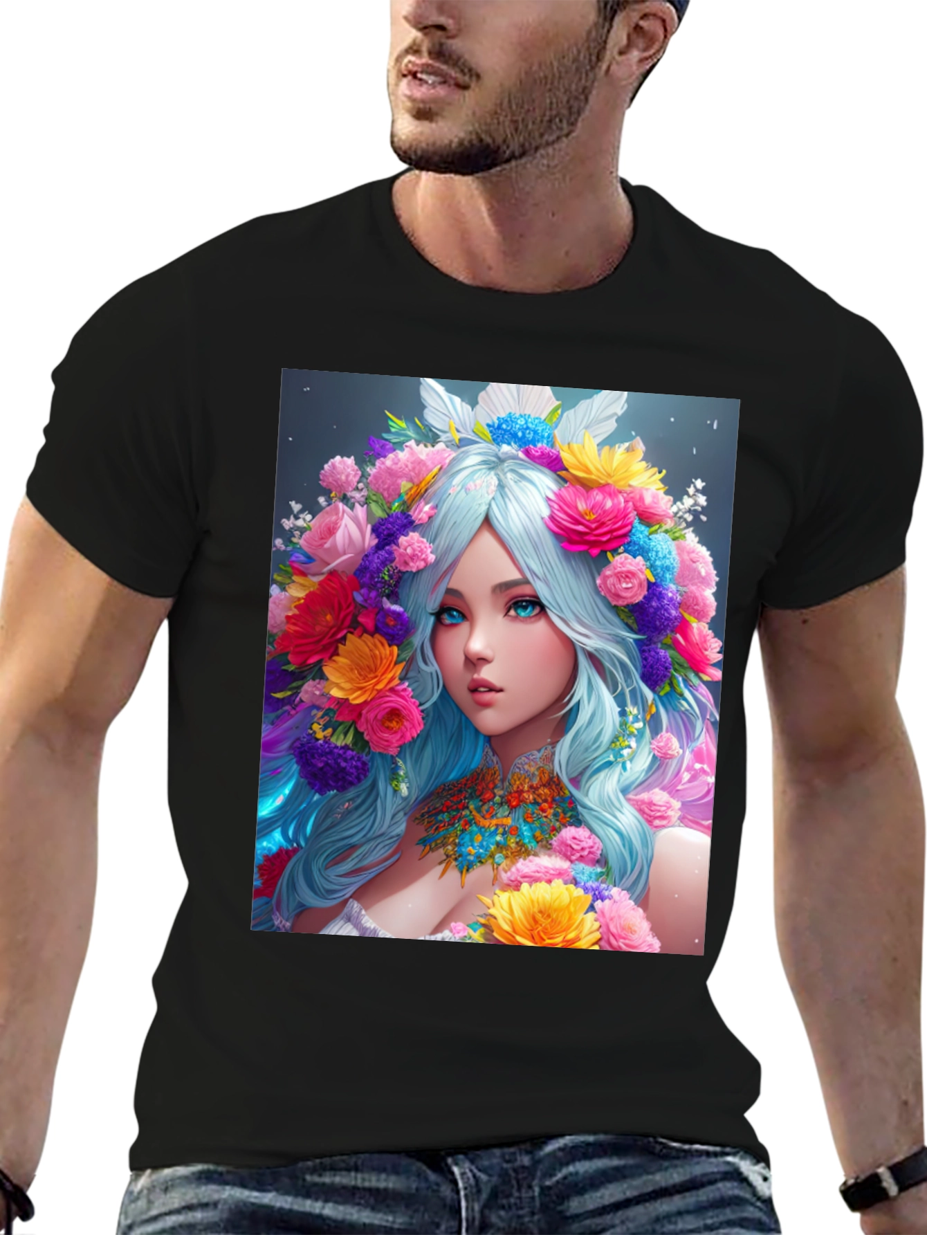 Floral Goddess Graphic Black T-Shirt