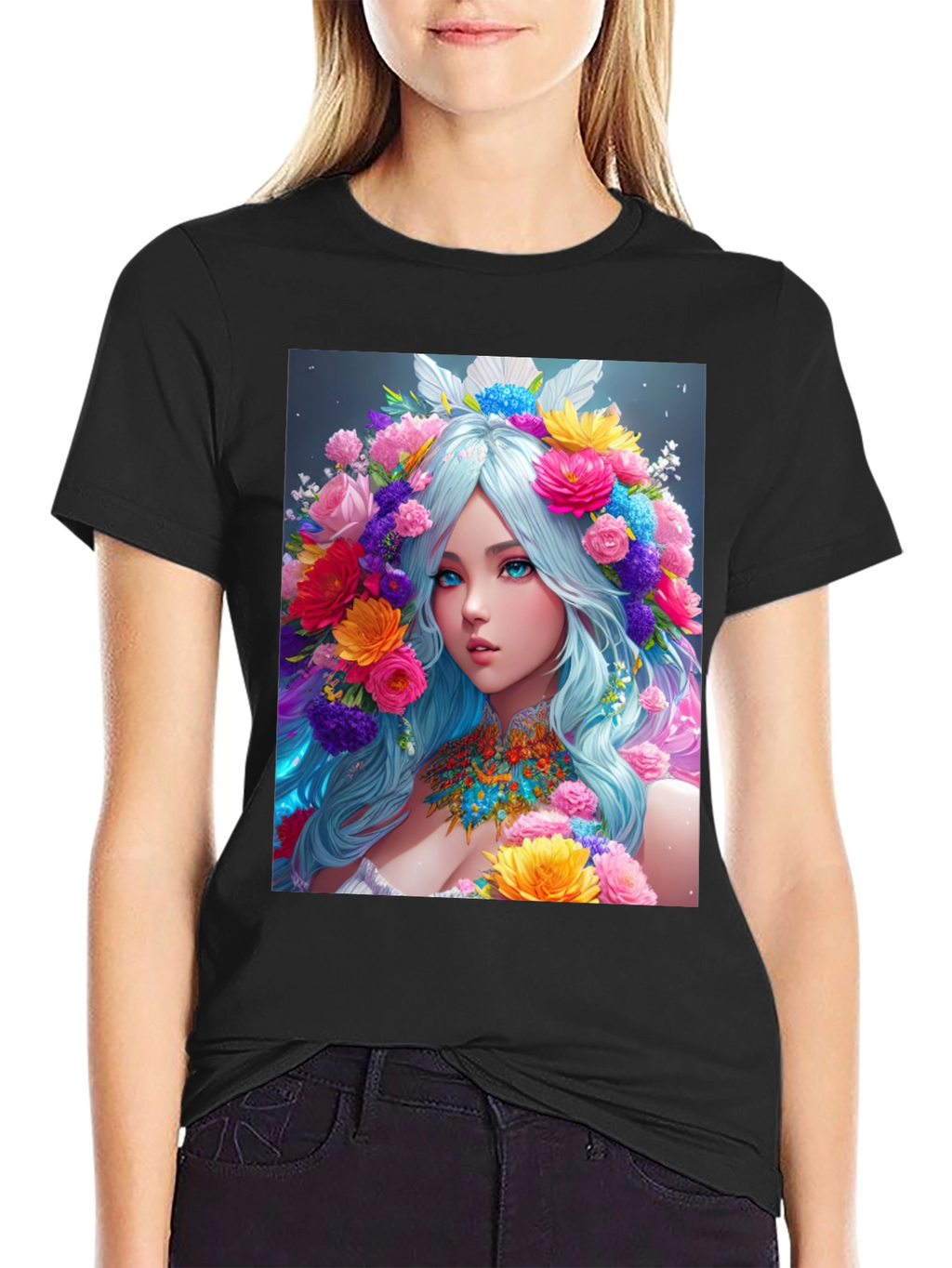 Floral Goddess Graphic Black T-Shirt