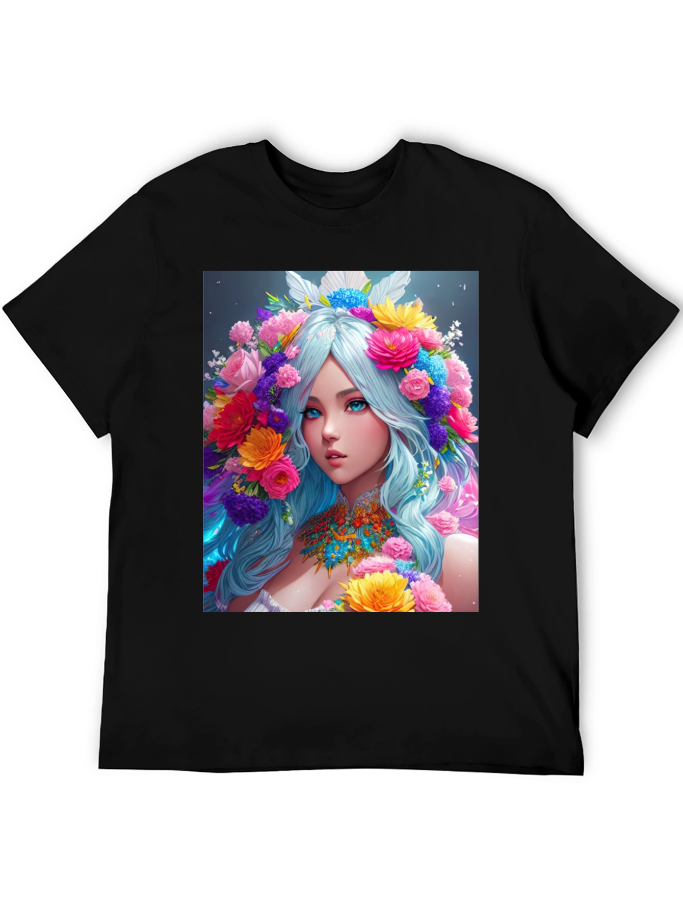 Floral Goddess Graphic Black T-Shirt