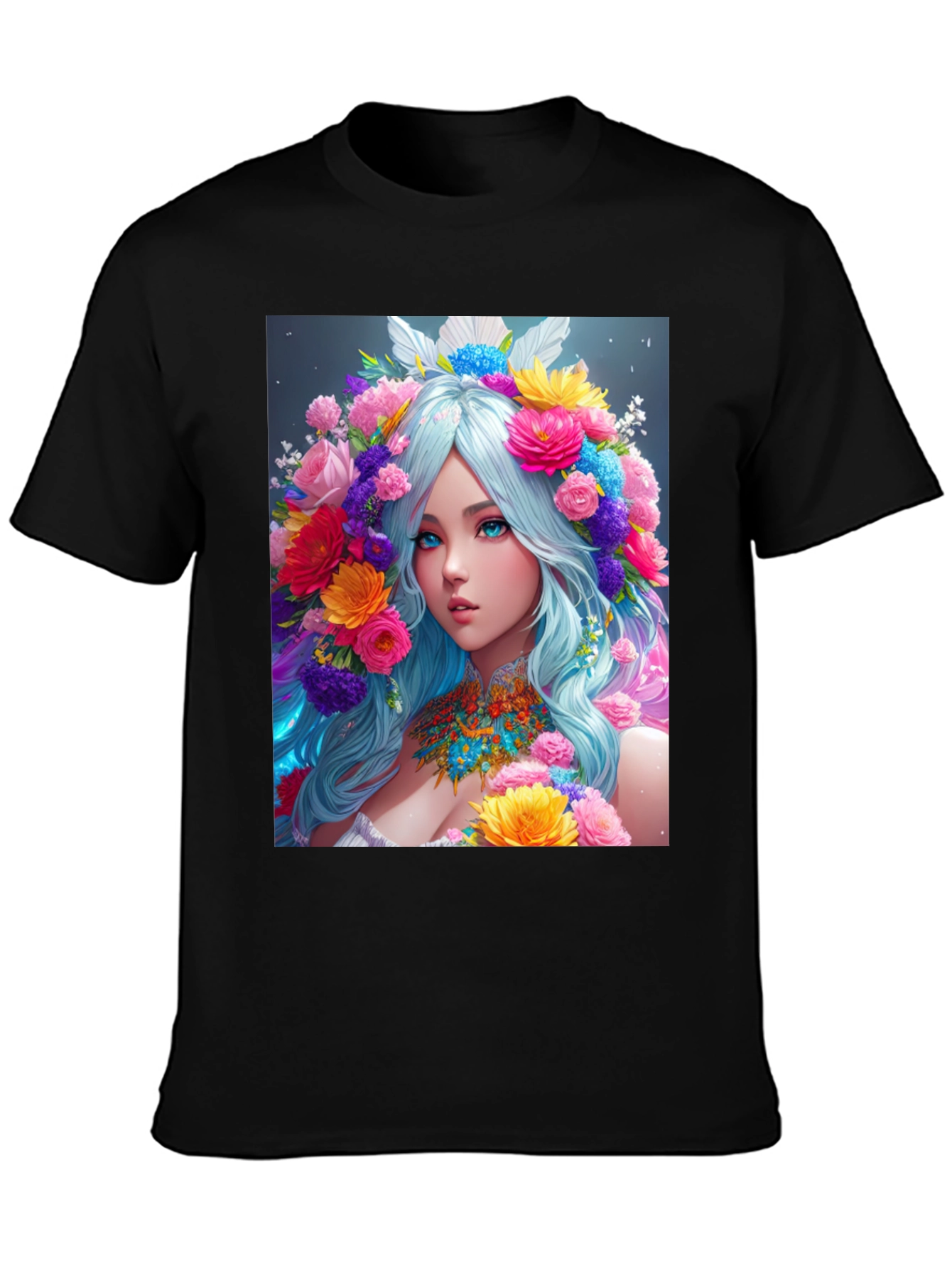 Floral Goddess Graphic Black T-Shirt