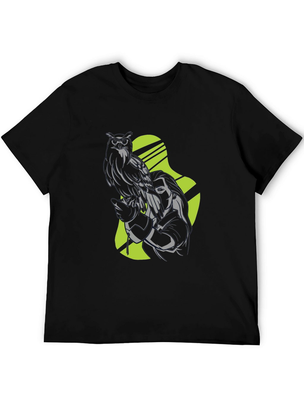Owl and Woman Graphic Black T-Shirt