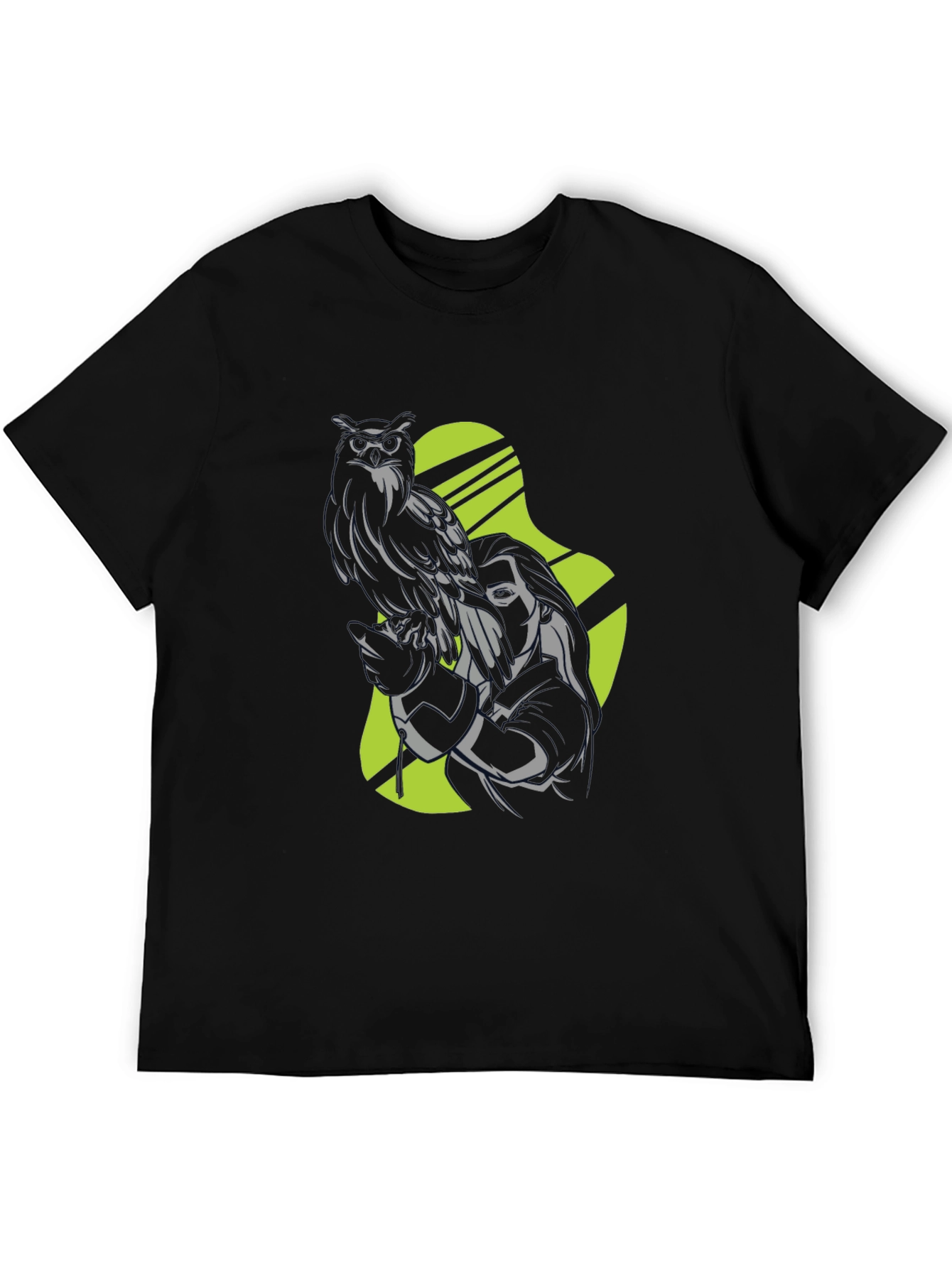 Owl and Woman Graphic Black T-Shirt