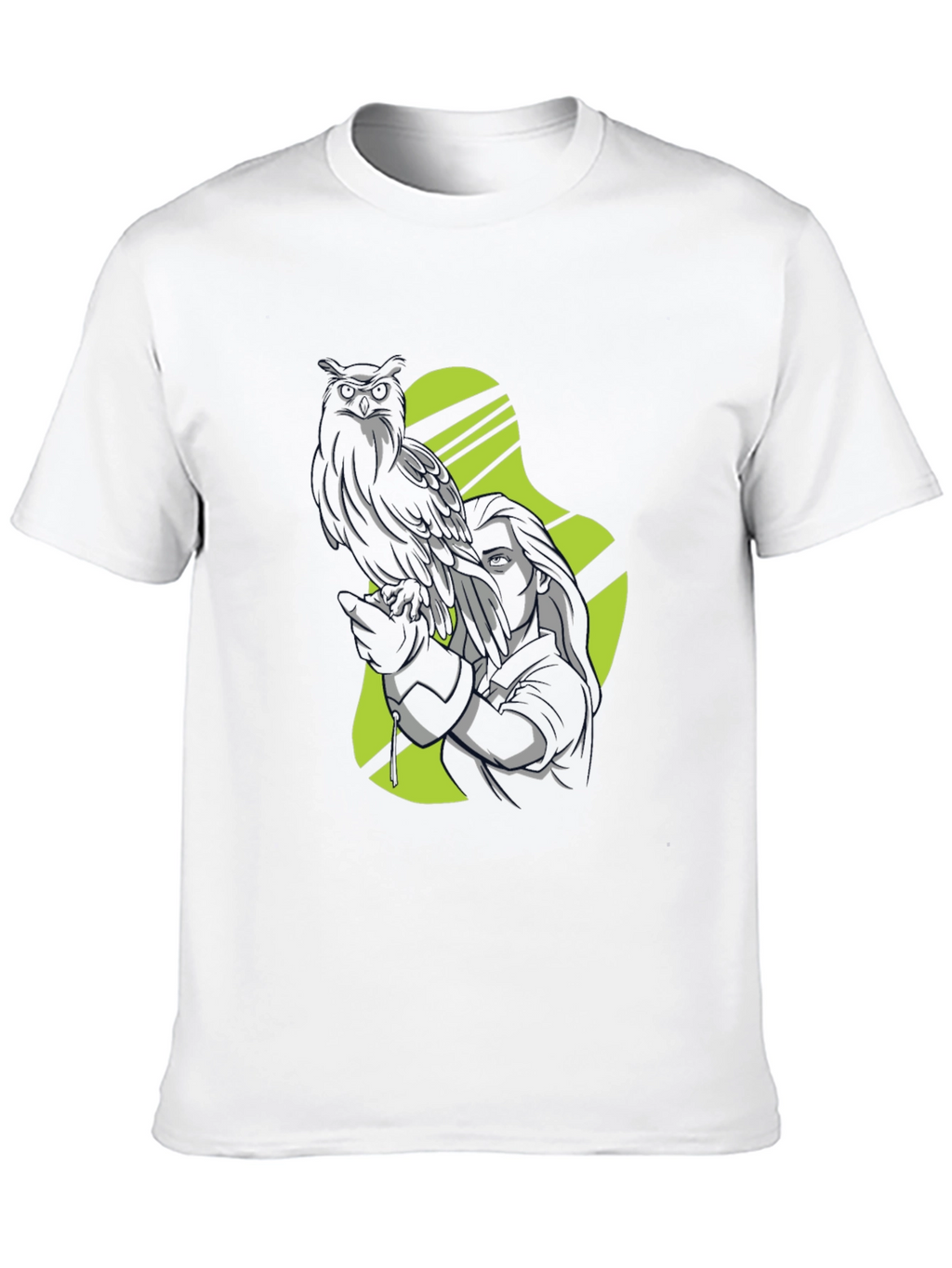Owl and Woman Graphic Black T-Shirt