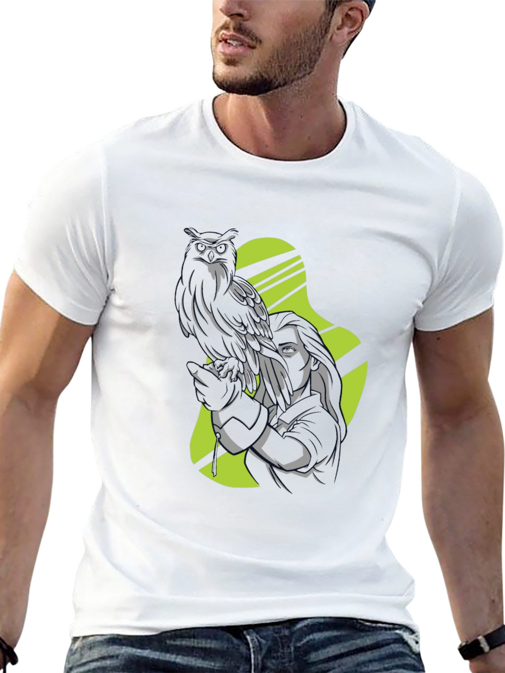 Owl and Woman Graphic Black T-Shirt