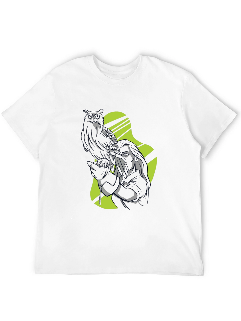 Owl and Woman Graphic Black T-Shirt