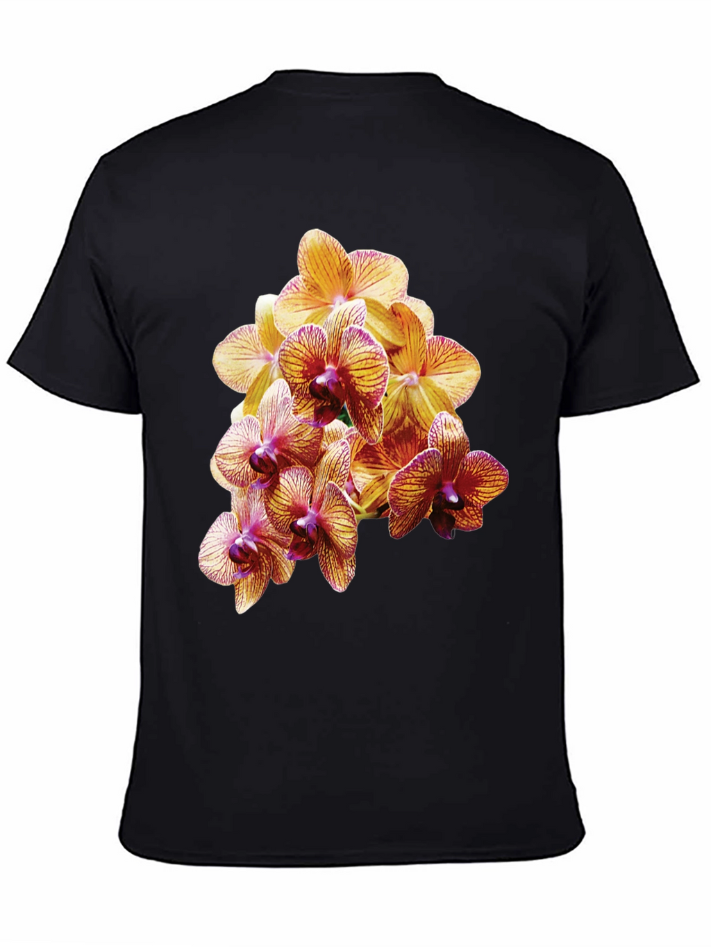 Orchid Flower Print Black T-Shirt