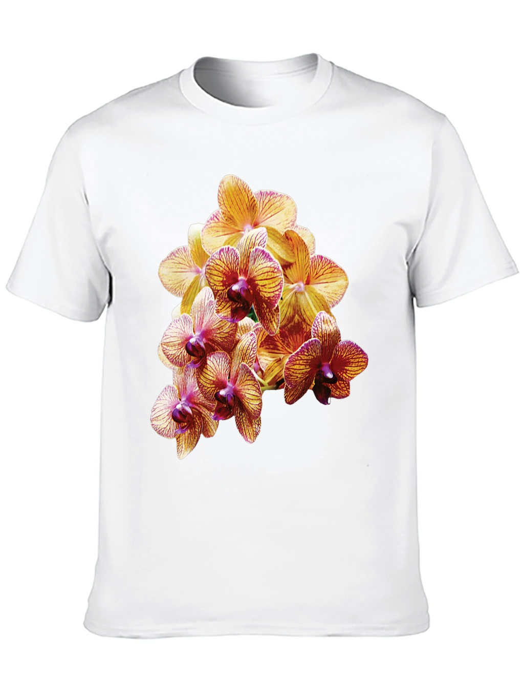 Orchid Flower Print Black T-Shirt