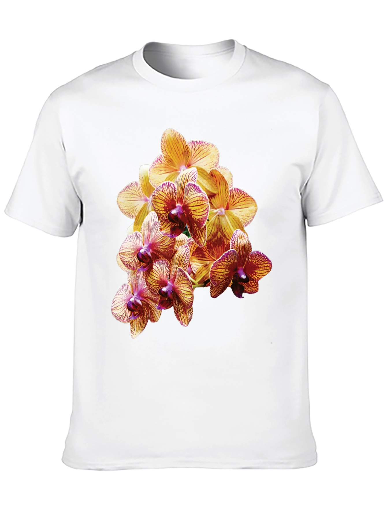Orchid Flower Print Black T-Shirt