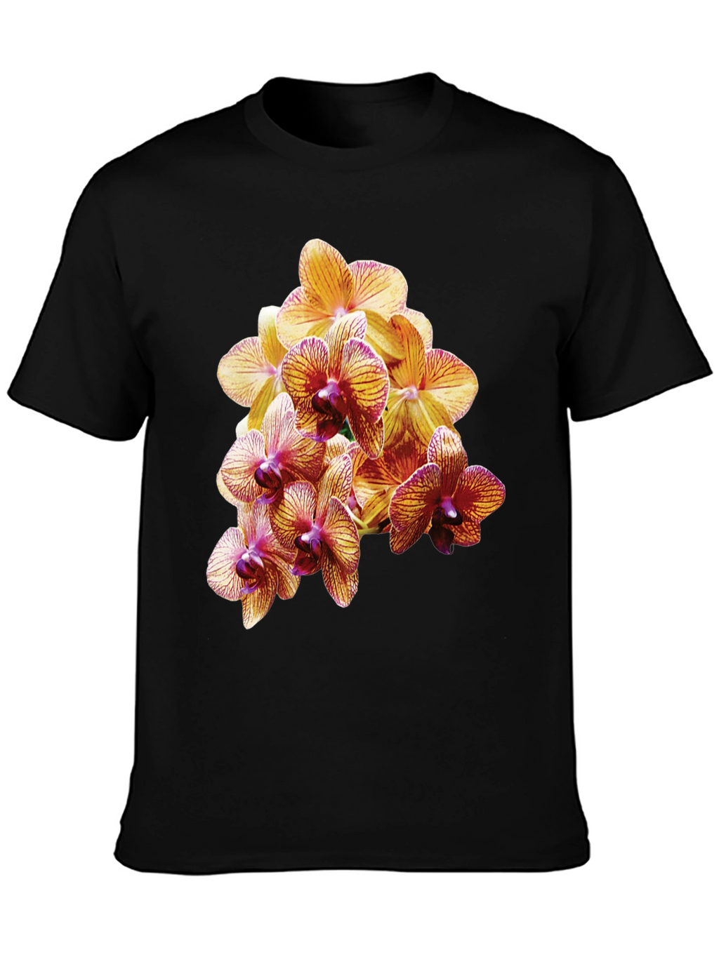 Orchid Flower Print Black T-Shirt