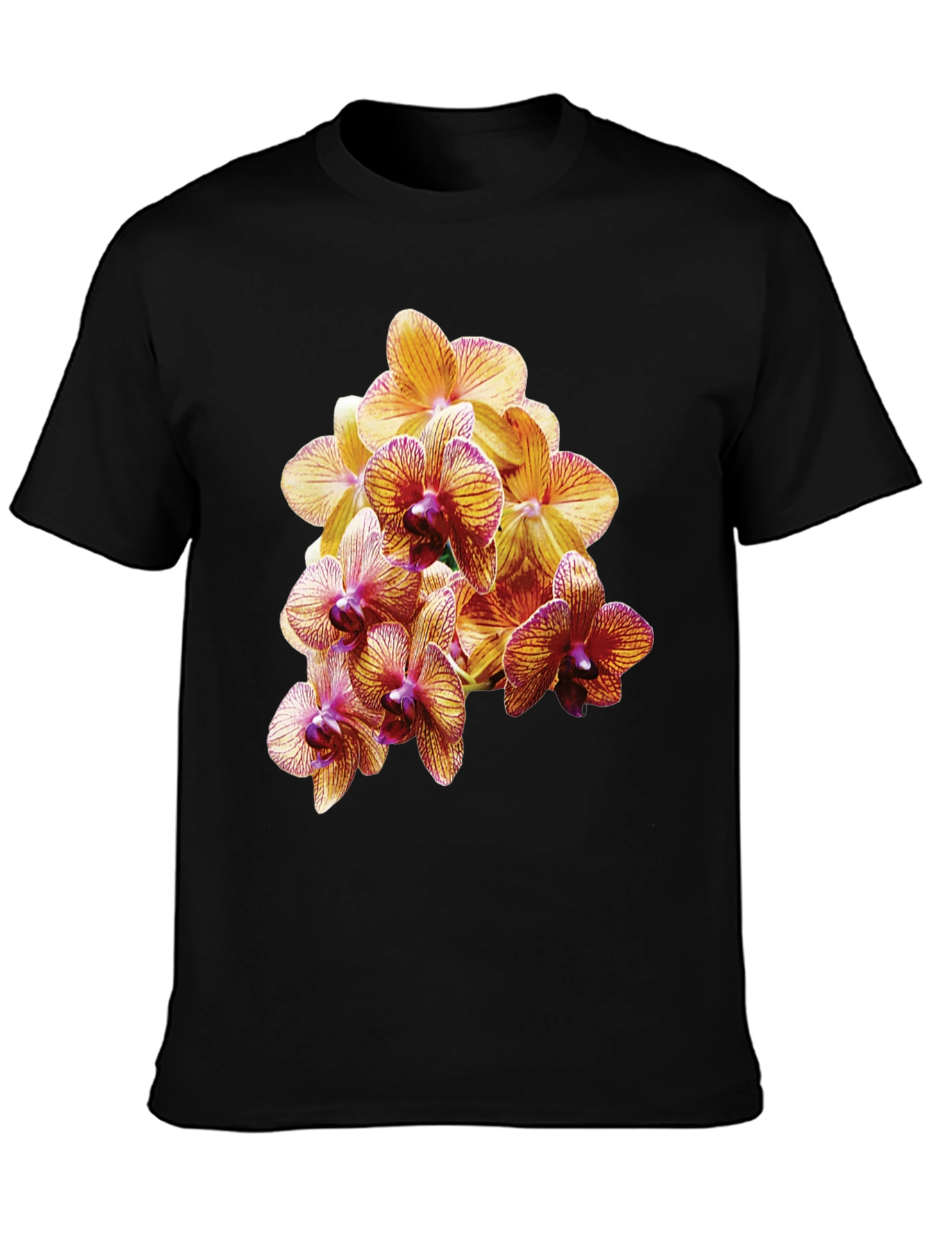 Orchid Flower Print Black T-Shirt