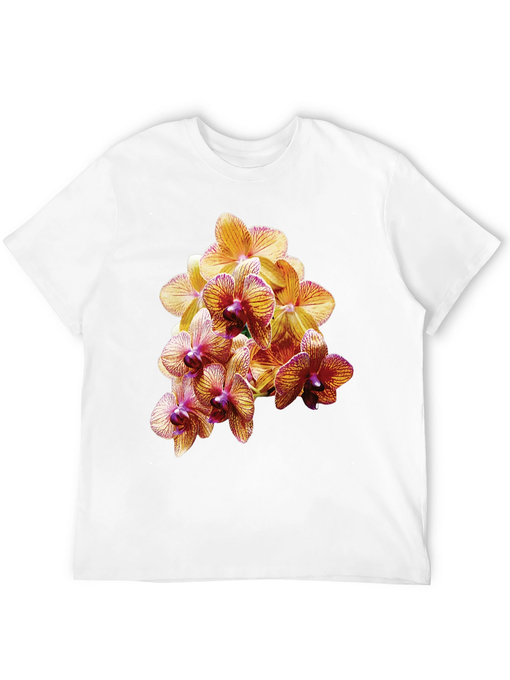 Orchid Flower Print Black T-Shirt