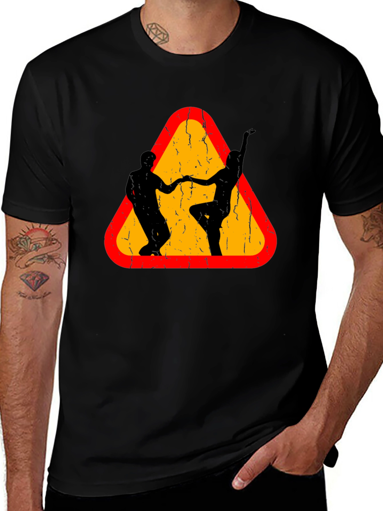Dancing Duo T-Shirt - Caution Sign Style