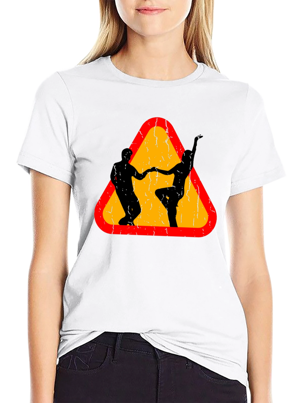 Dancing Duo T-Shirt - Caution Sign Style