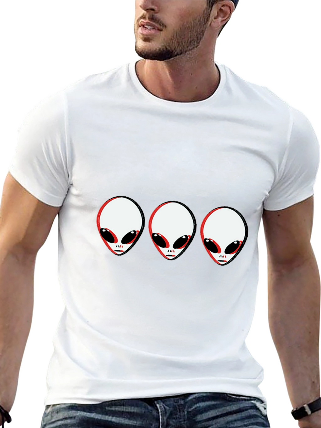 Alien Head Graphic Tee - Black Cotton T-Shirt
