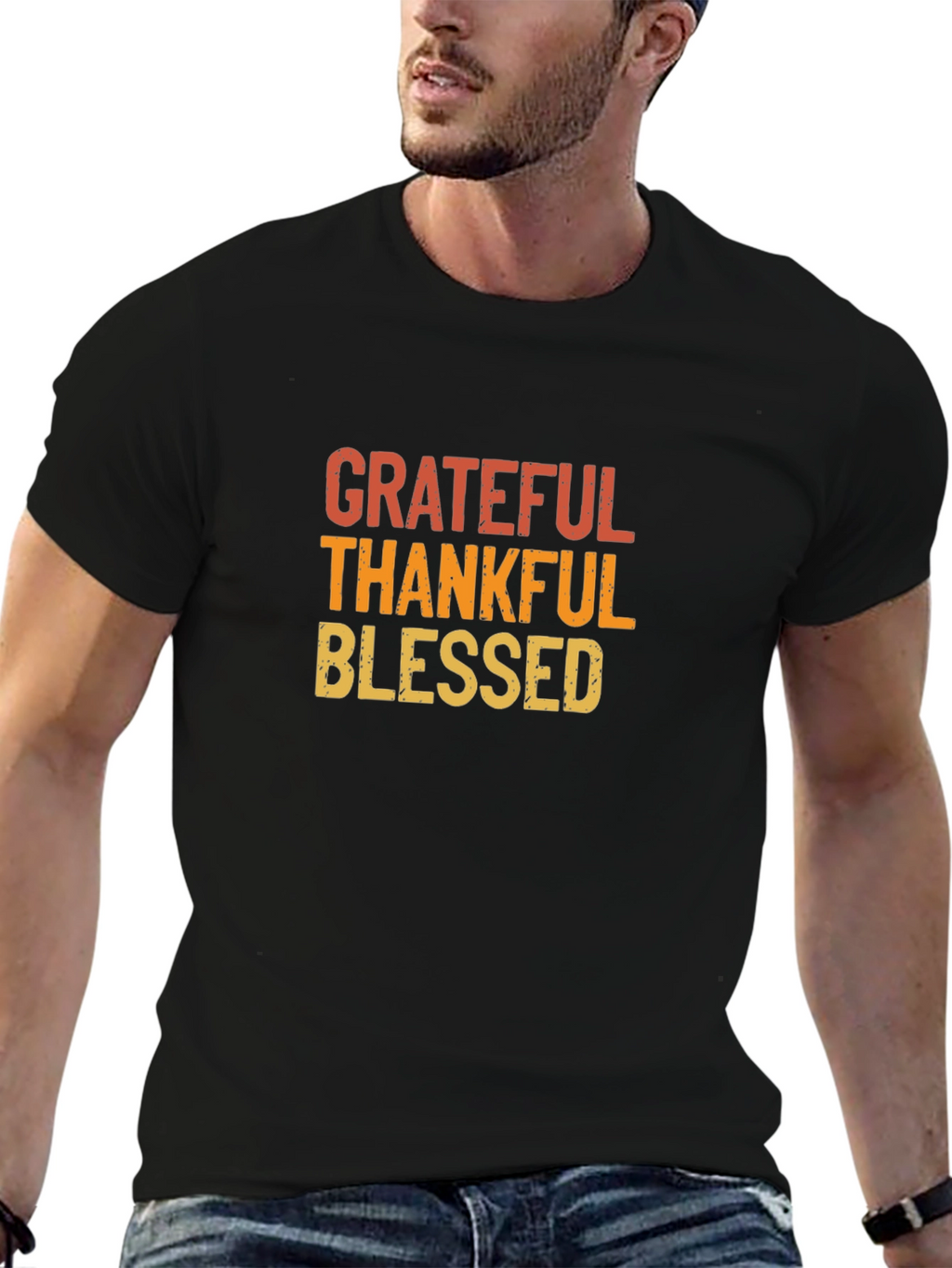 Grateful Thankful Blessed Graphic T-Shirt - Black