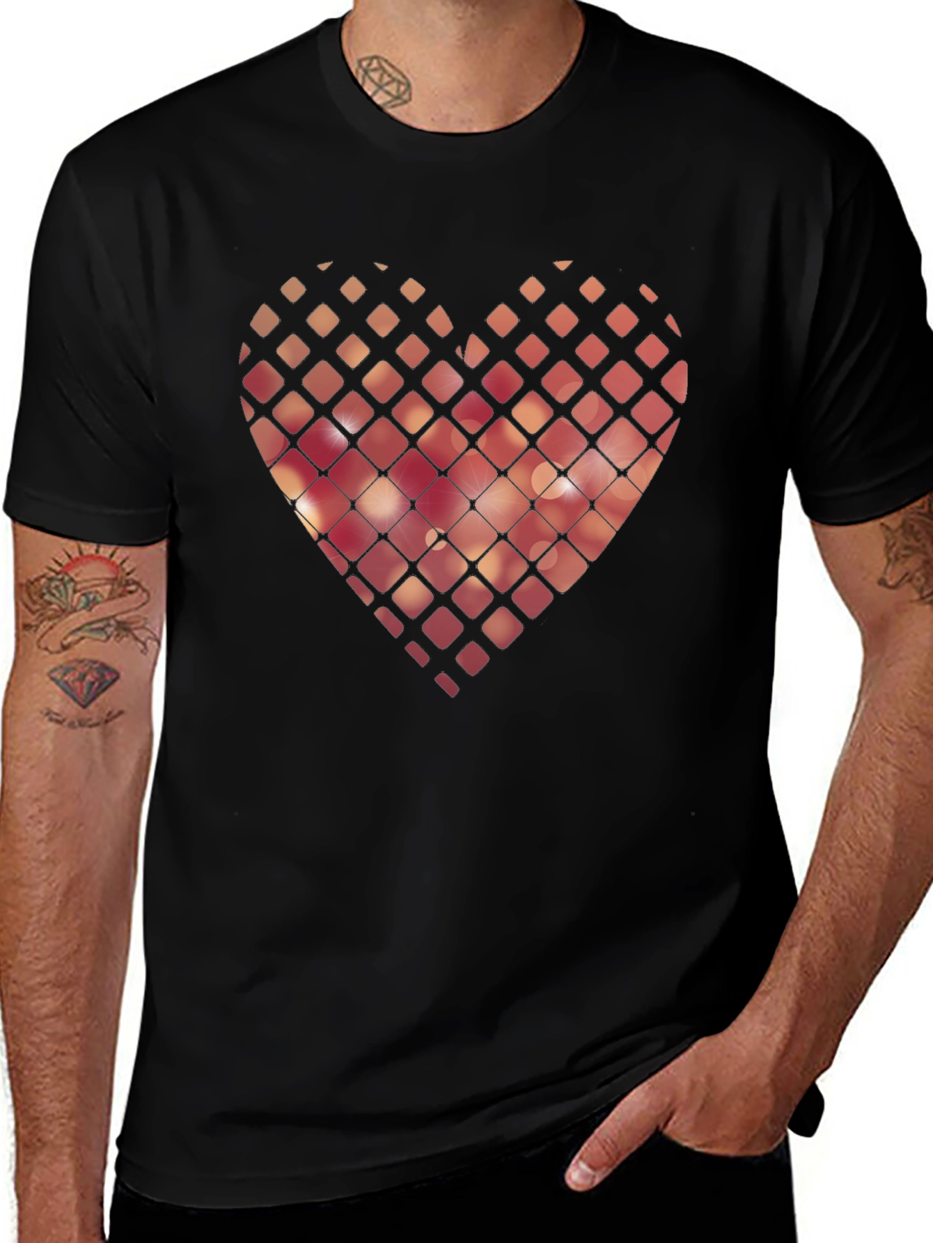 Geometric Heart Graphic Black T-Shirt