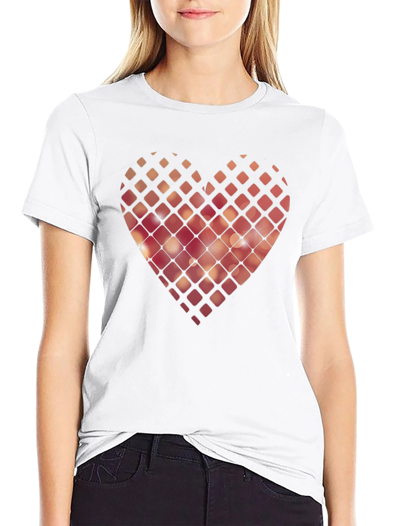 Geometric Heart Graphic Black T-Shirt