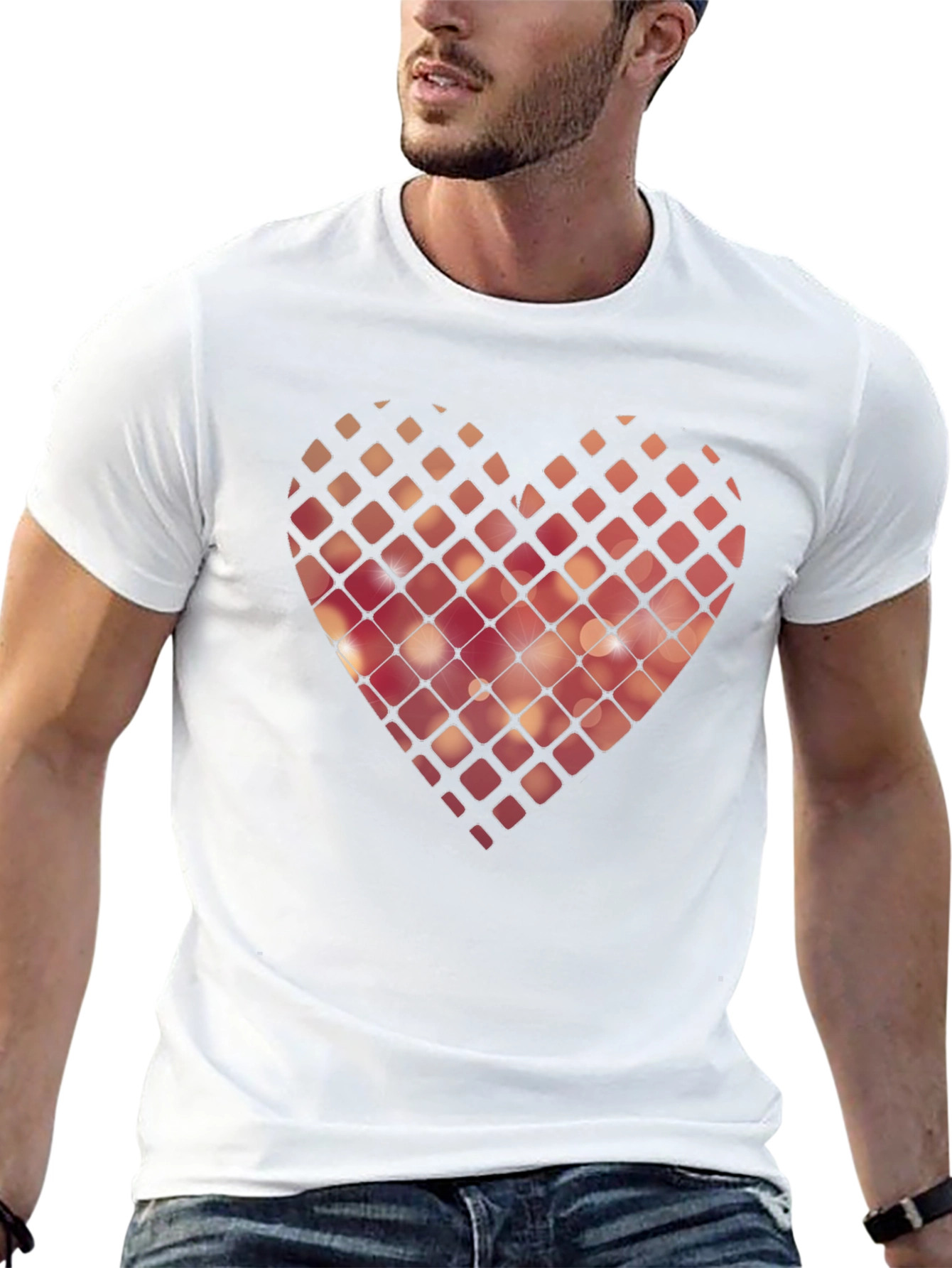 Geometric Heart Graphic Black T-Shirt