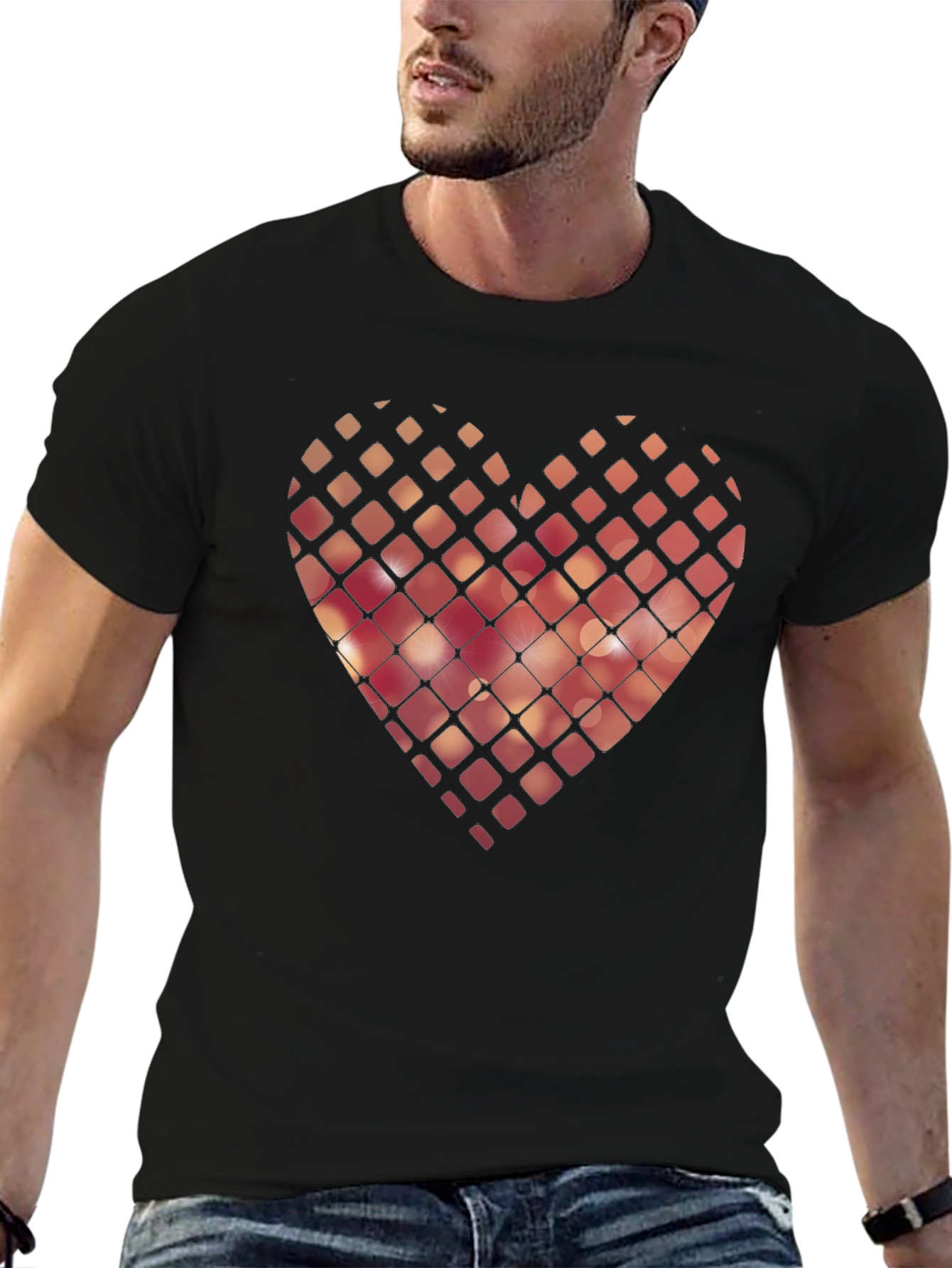Geometric Heart Graphic Black T-Shirt