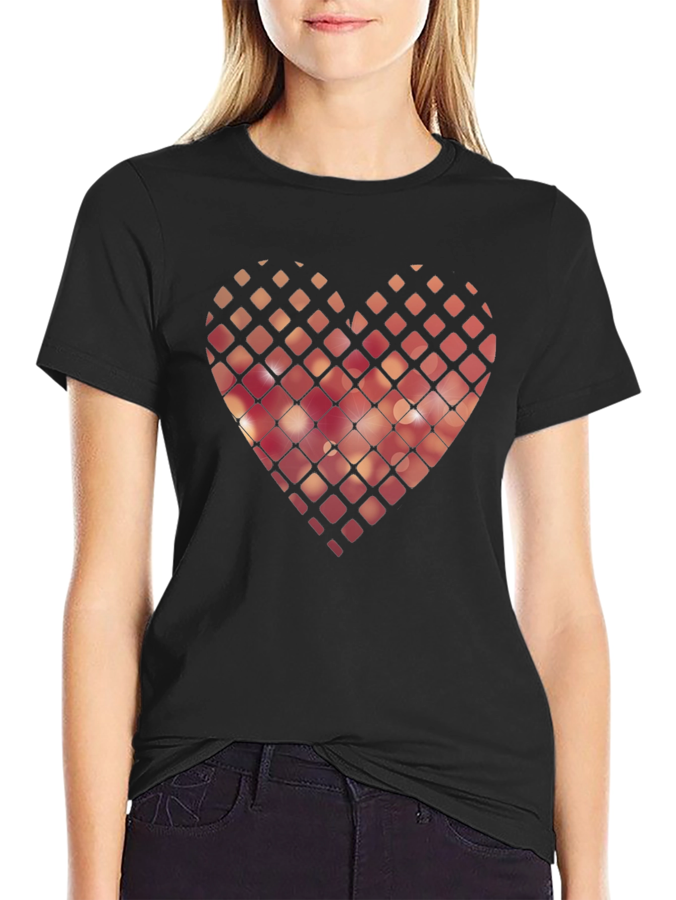 Geometric Heart Graphic Black T-Shirt