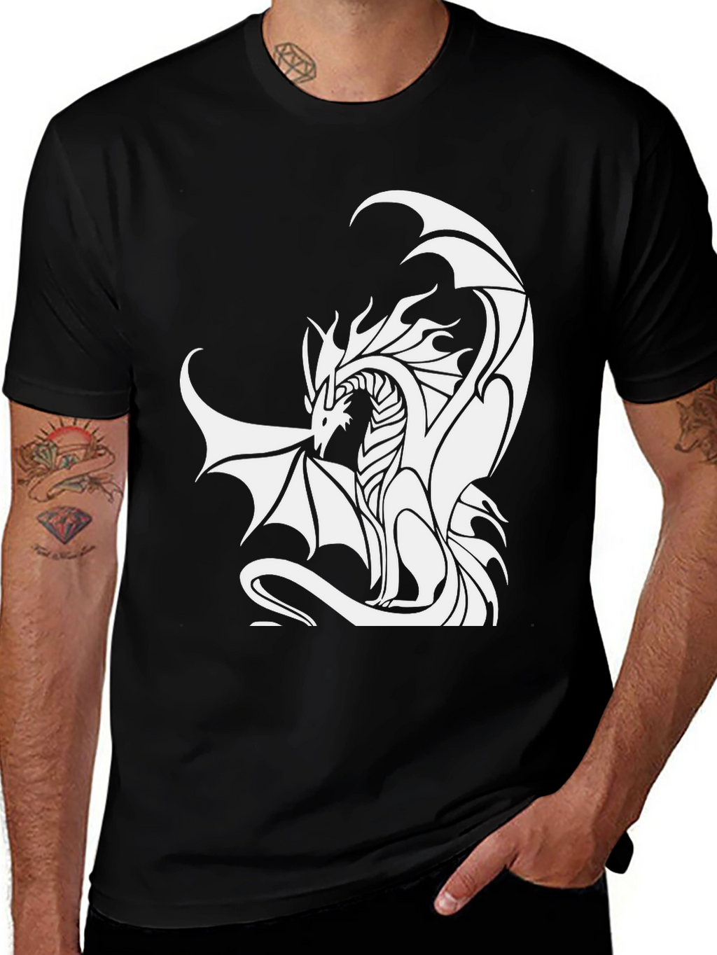 Dragon Graphic Tee - Black Cotton Blend T-Shirt