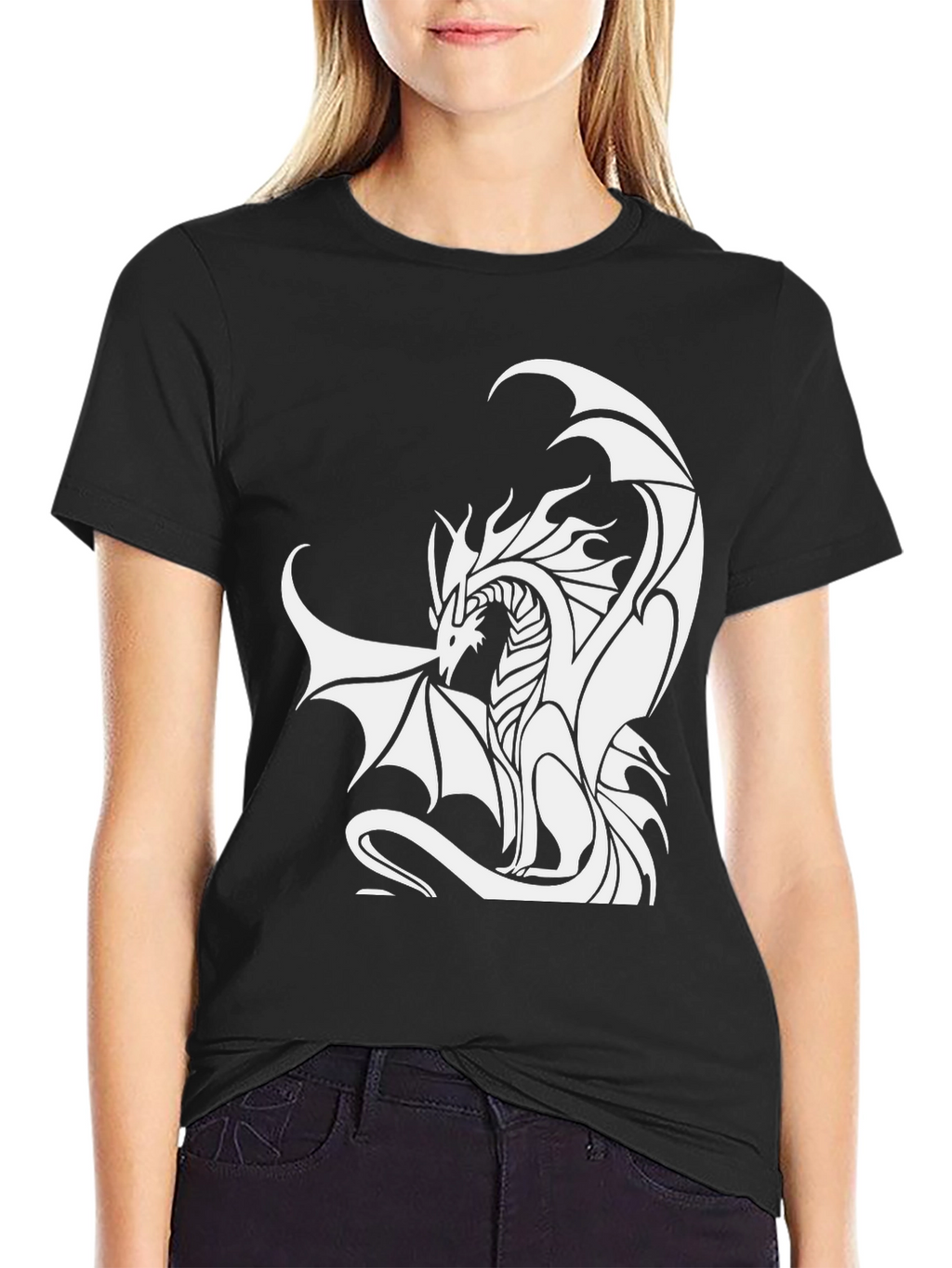Dragon Graphic Tee - Black Cotton Blend T-Shirt