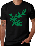 Green Floral Graphic Black T-Shirt