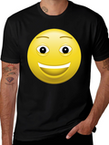 Happy Face Graphic Tee - Black Cotton T-Shirt