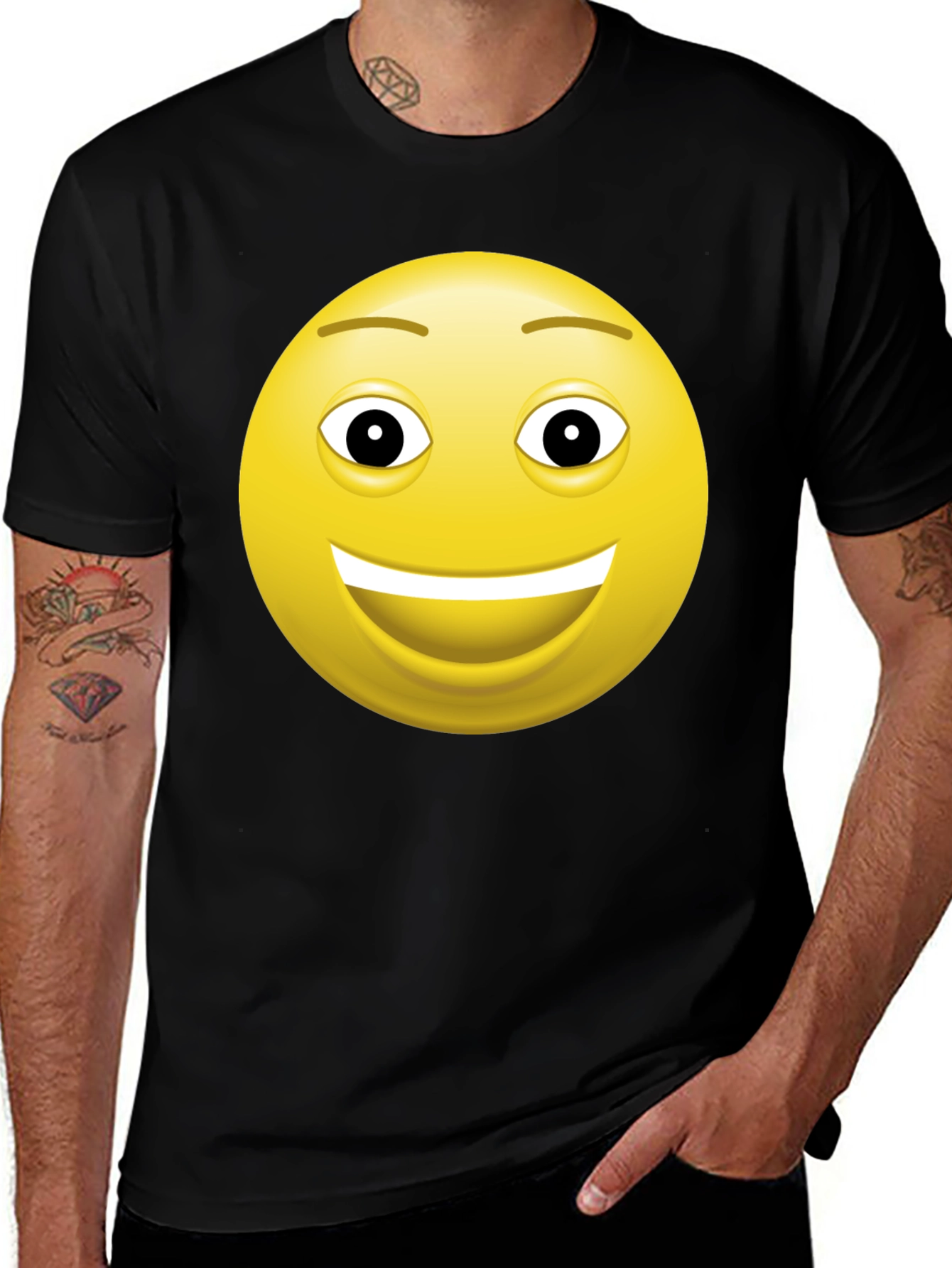 Happy Face Graphic Tee - Black Cotton T-Shirt