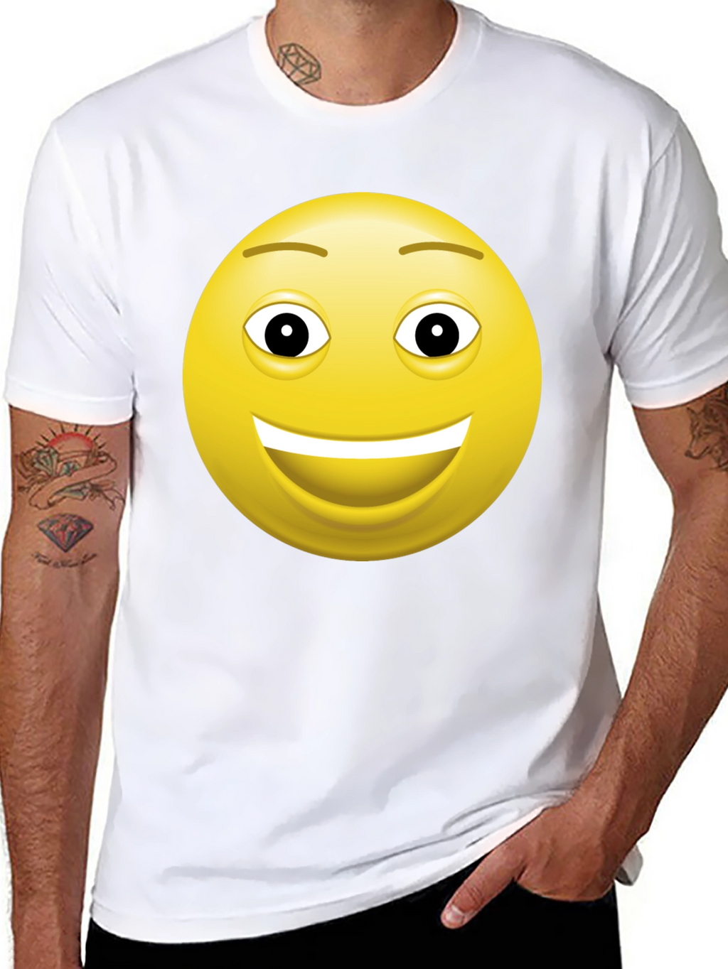 Happy Face Graphic Tee - Black Cotton T-Shirt