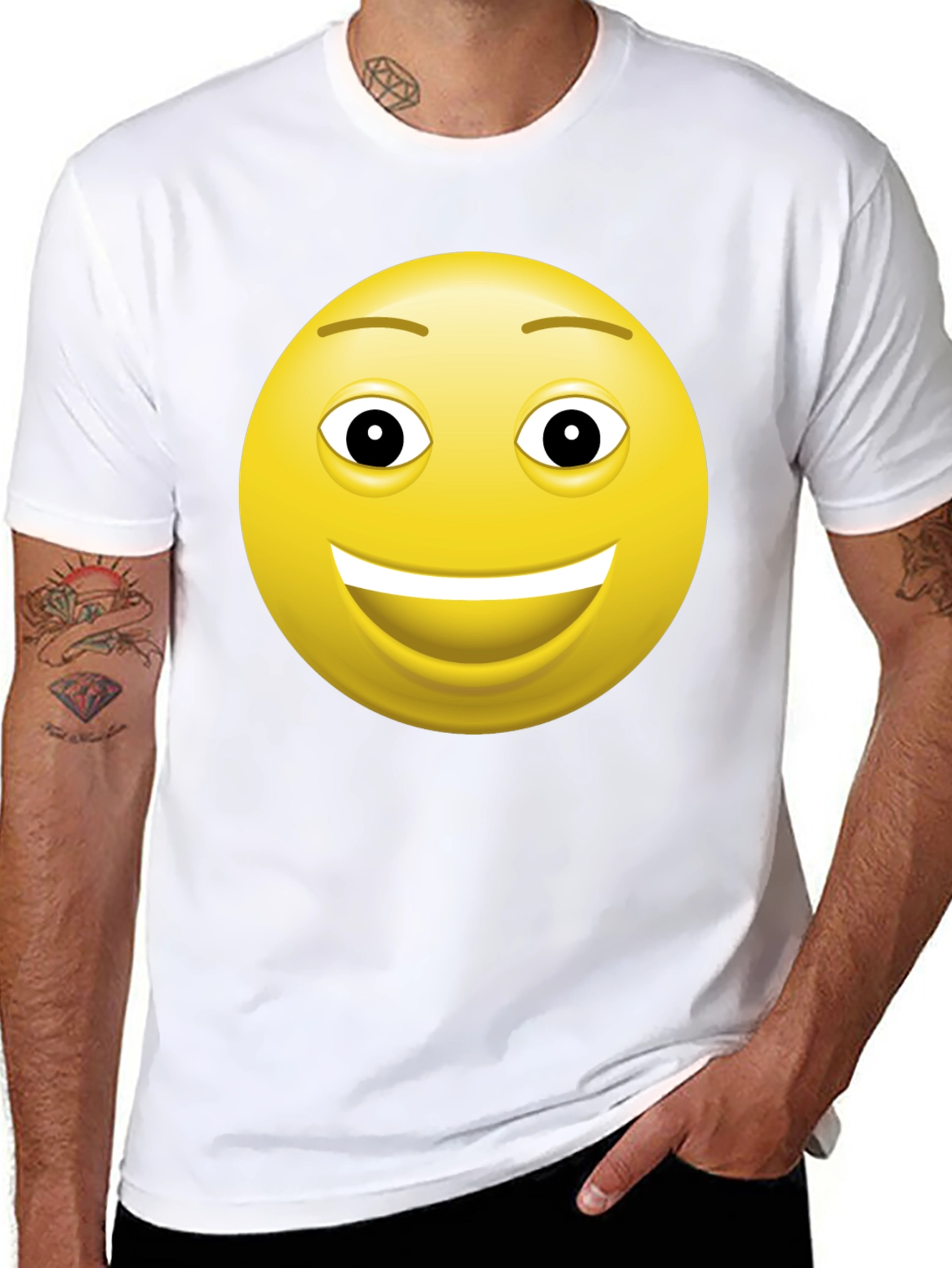 Happy Face Graphic Tee - Black Cotton T-Shirt
