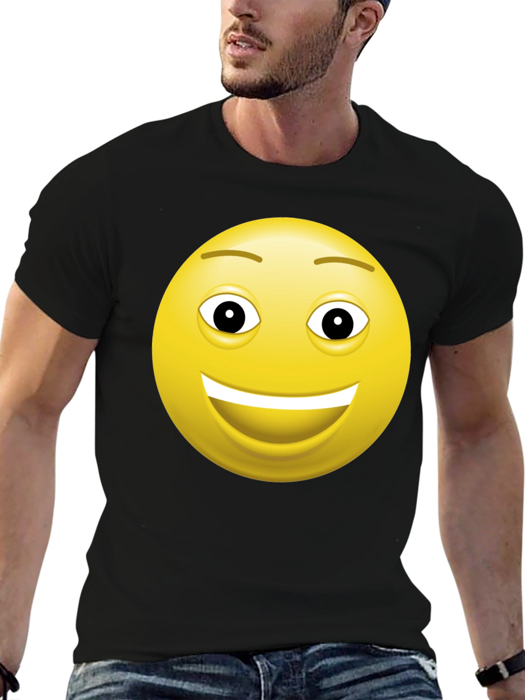 Happy Face Graphic Tee - Black Cotton T-Shirt