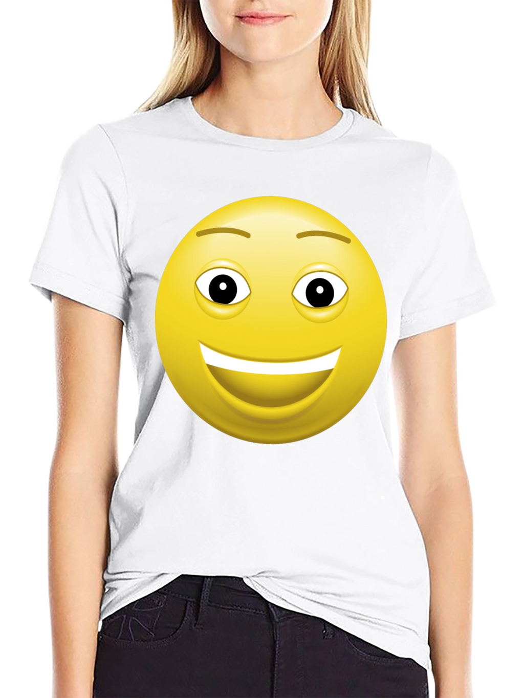 Happy Face Graphic Tee - Black Cotton T-Shirt