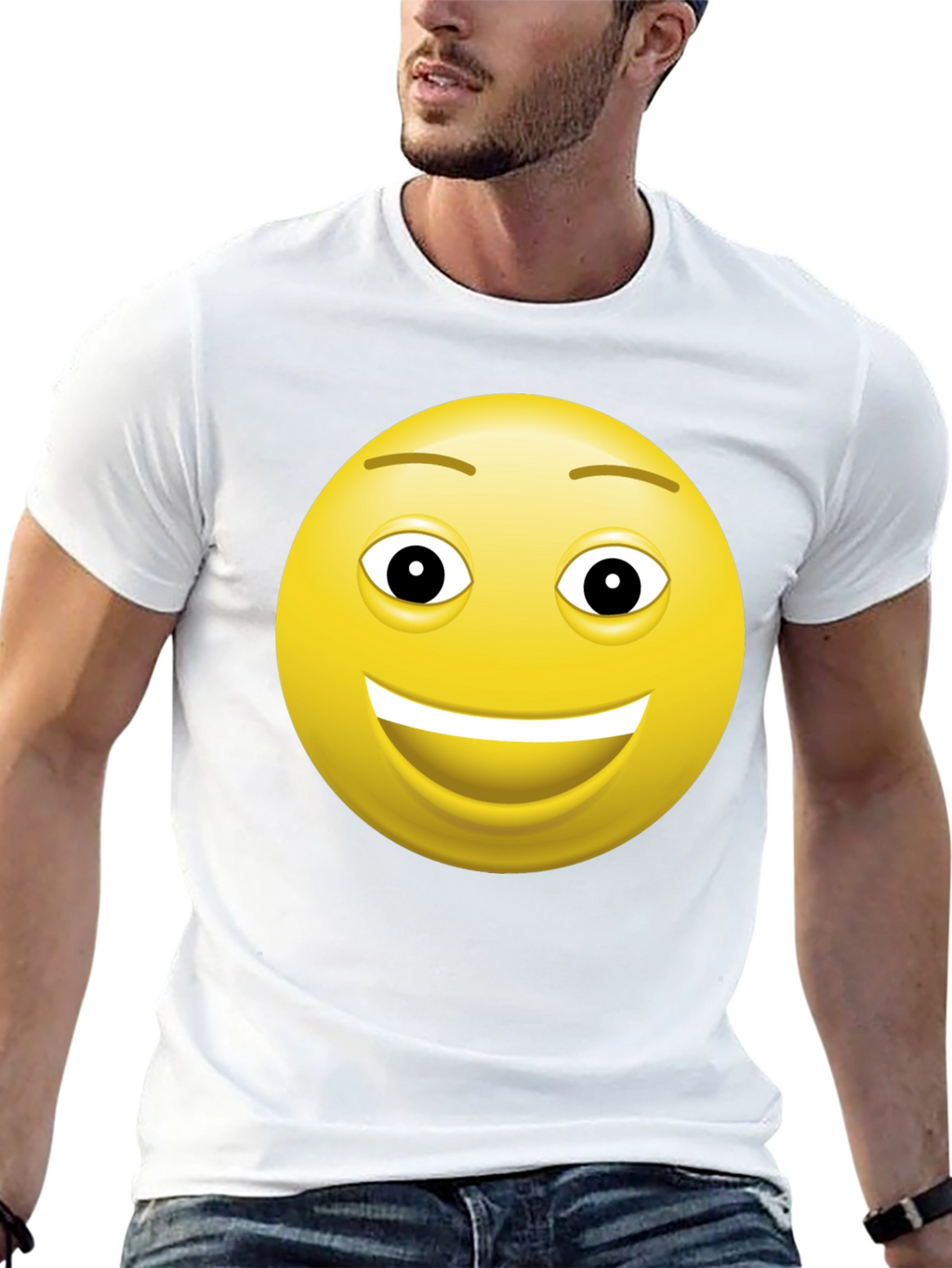 Happy Face Graphic Tee - Black Cotton T-Shirt
