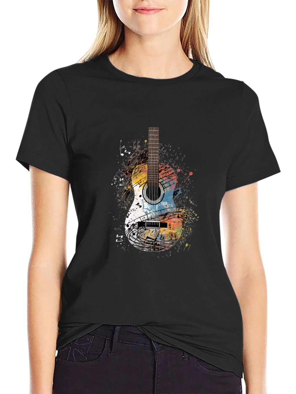 Guitar Graphic Print Crew Neck T-Shirt