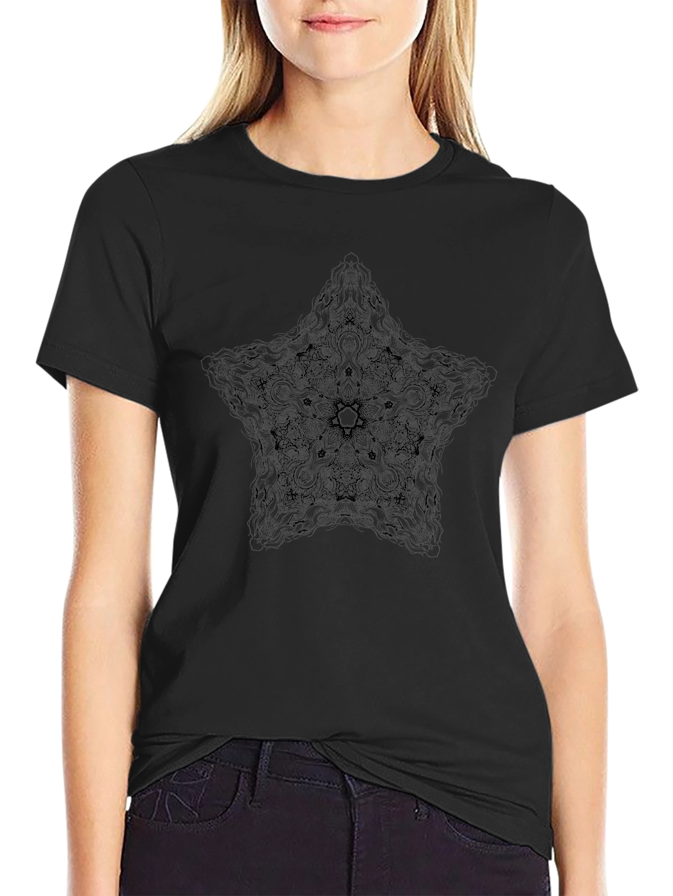Black Star Mandala Graphic Tee - Mens Fashion