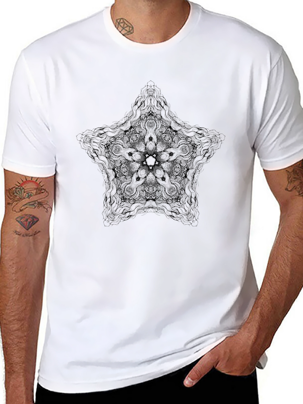 Black Star Mandala Graphic Tee - Mens Fashion
