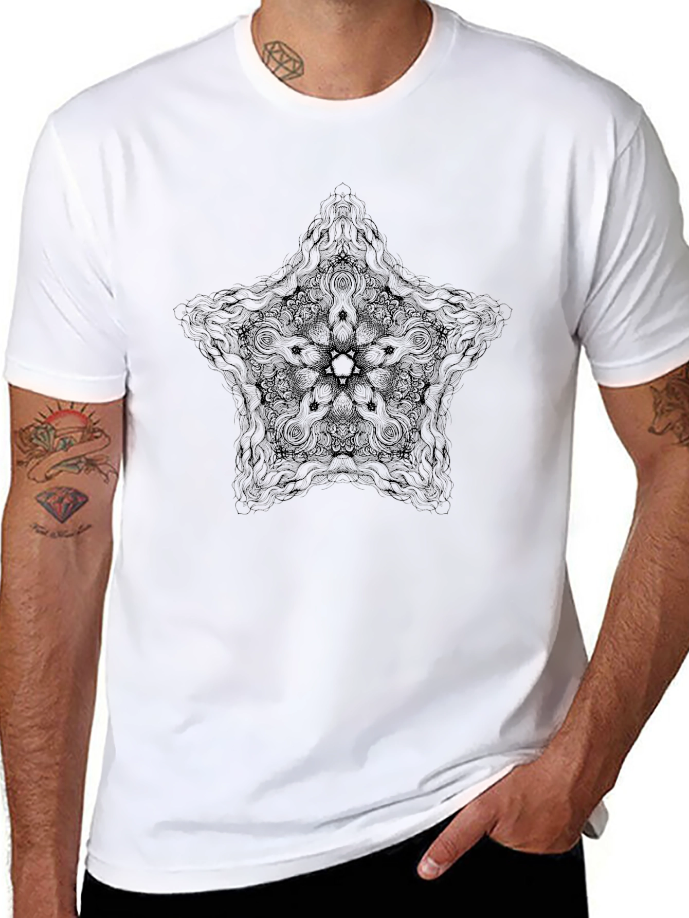 Black Star Mandala Graphic Tee - Mens Fashion