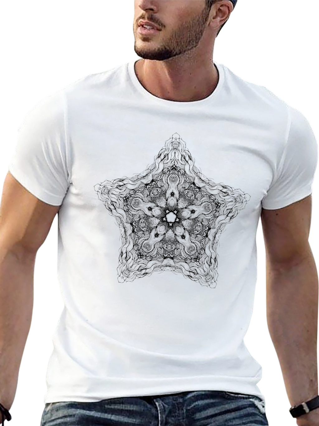 Black Star Mandala Graphic Tee - Mens Fashion