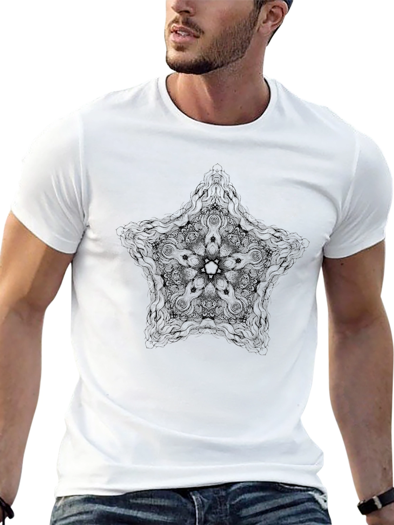 Black Star Mandala Graphic Tee - Mens Fashion