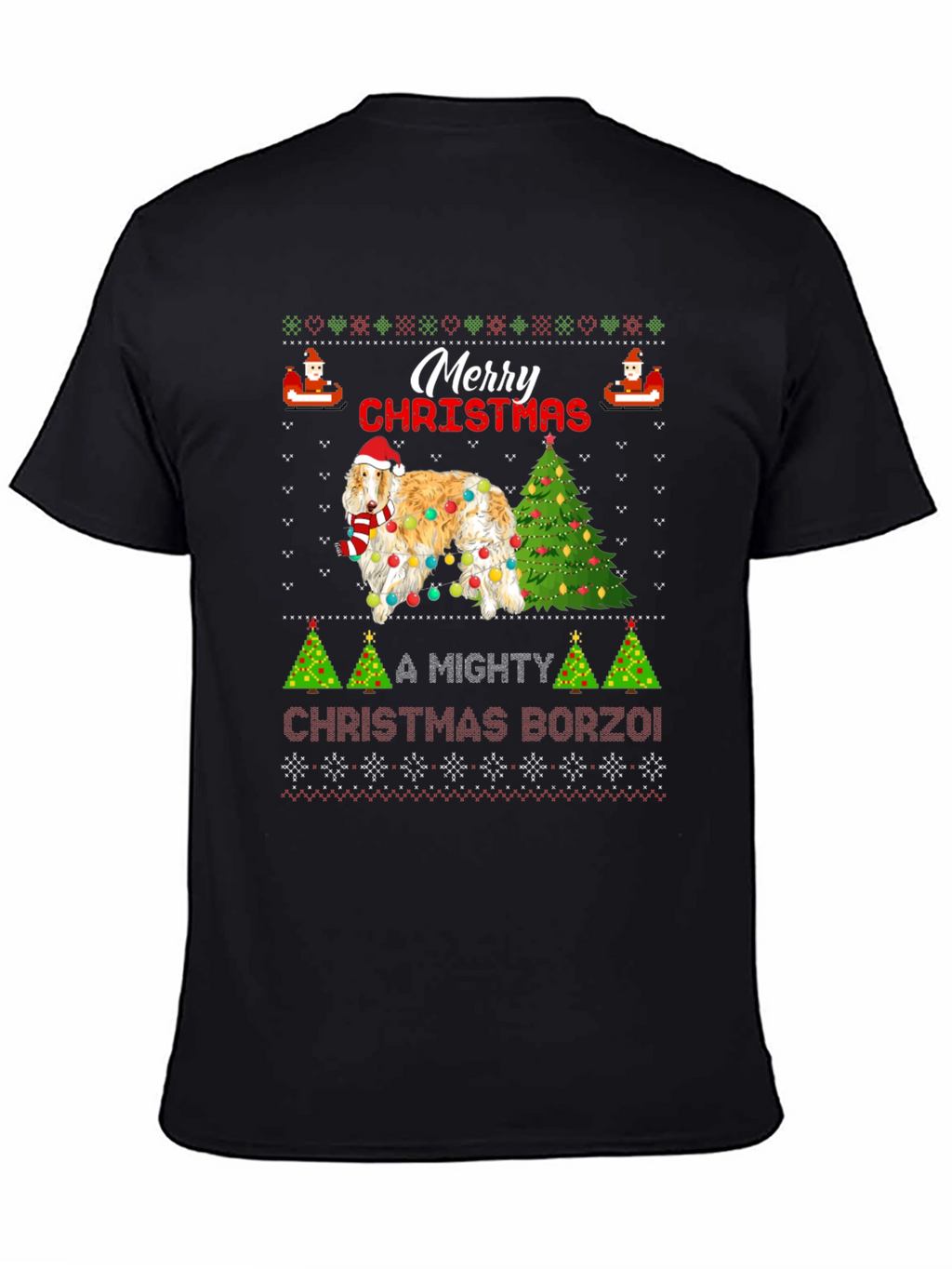 Merry Christmas Borzoi Dog Ugly Christmas T-Shirt