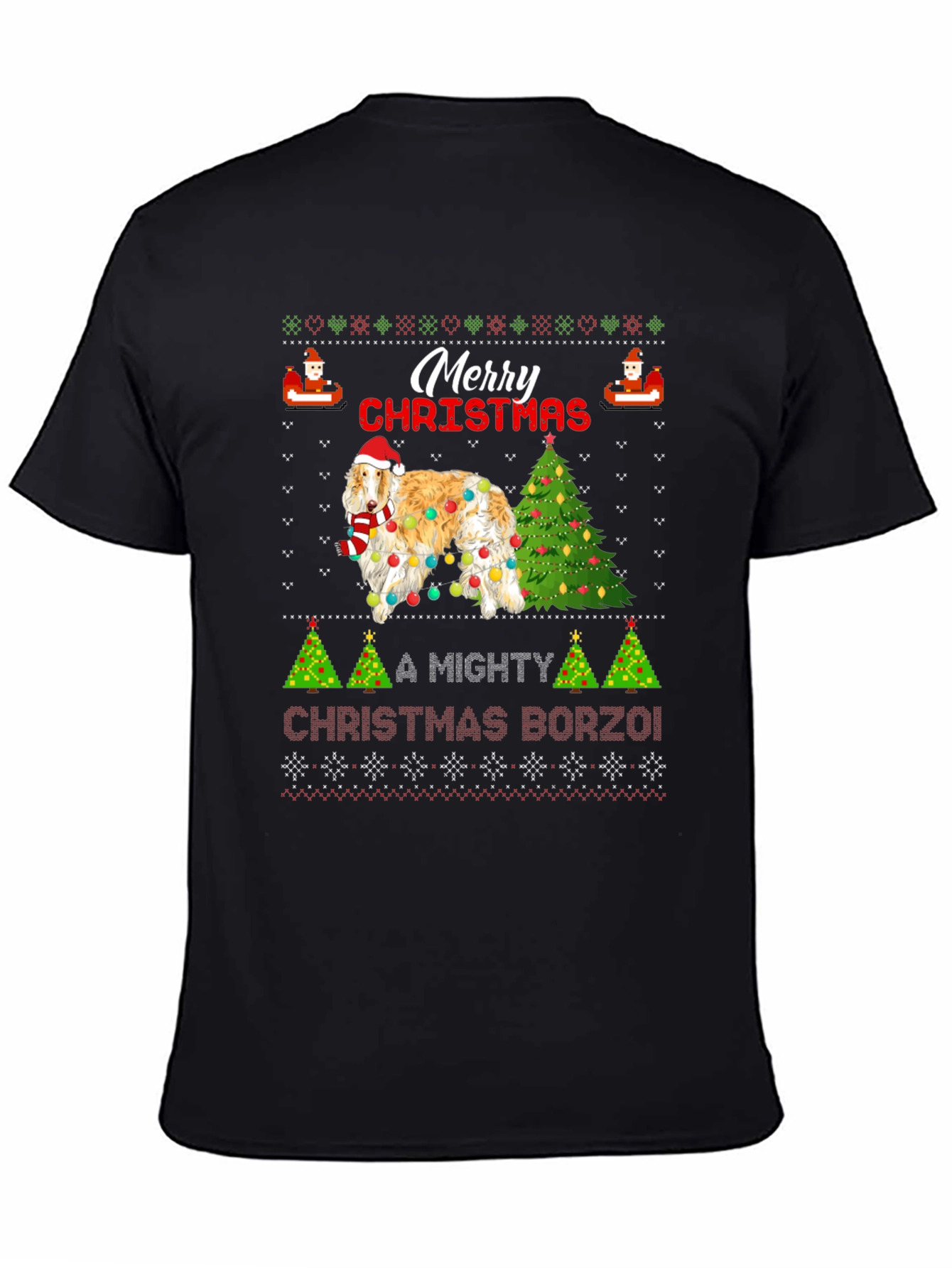 Merry Christmas Borzoi Dog Ugly Christmas T-Shirt