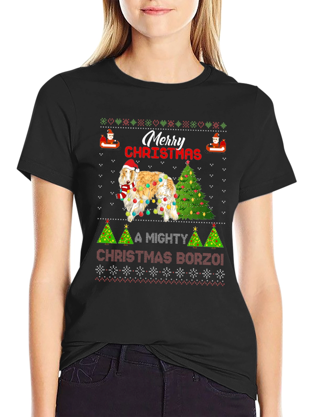 Merry Christmas Borzoi Dog Ugly Christmas T-Shirt