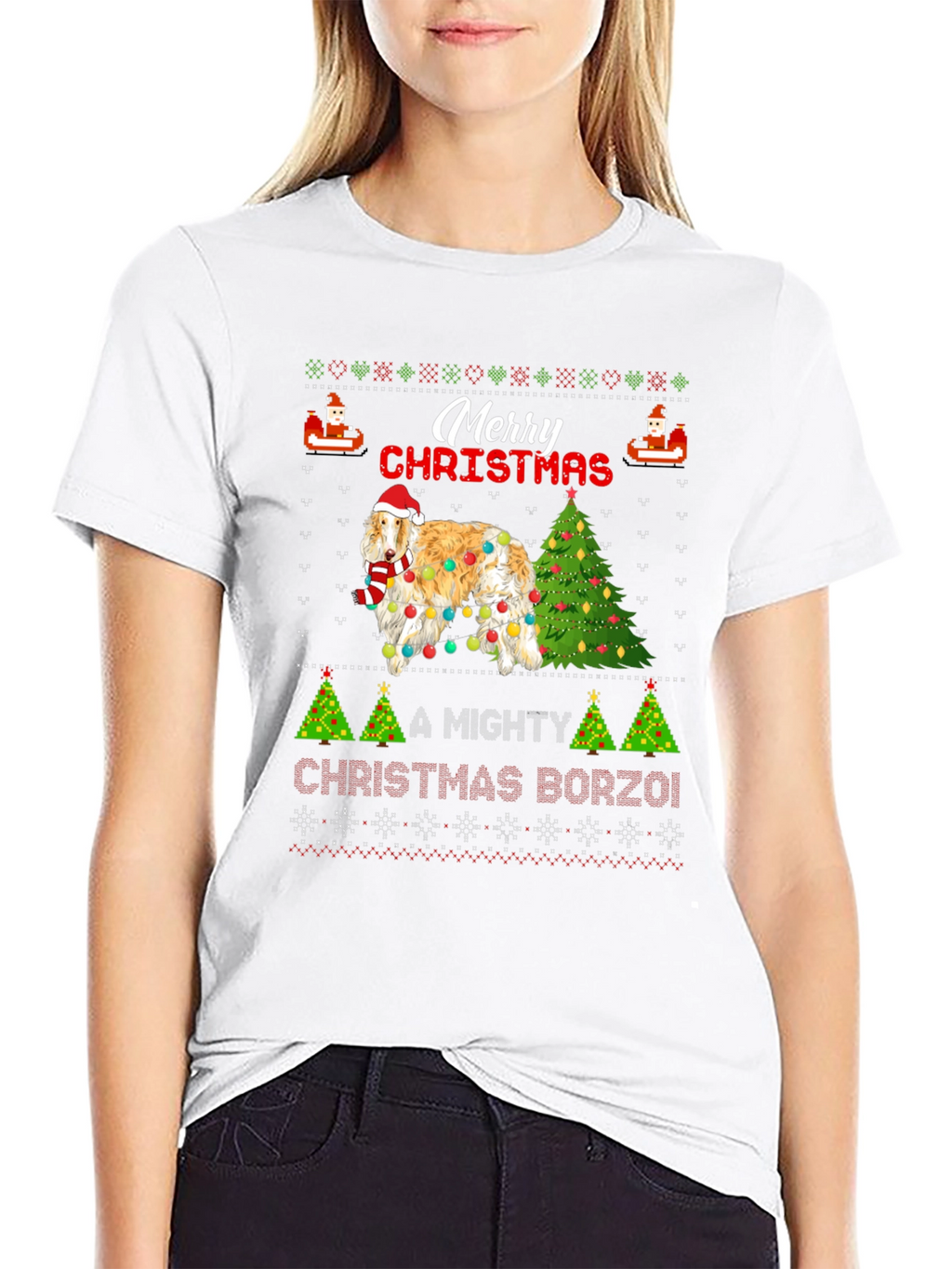 Merry Christmas Borzoi Dog Ugly Christmas T-Shirt